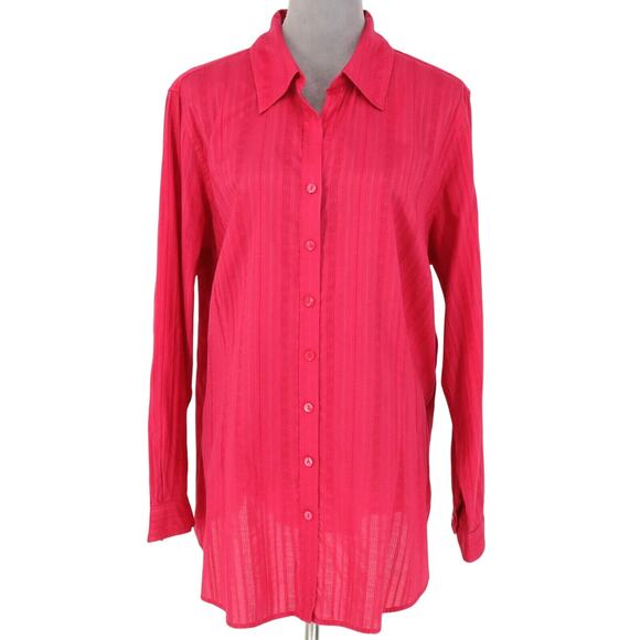 Coldwater Creek Tops - Coldwater Creek Top Plus 2X Pink Textured Cotton Blouse Roll Tab Sleeve Career